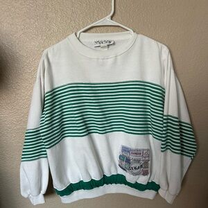 Green and White Striped Sweatshirt